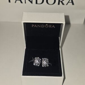 A SET OF 2 Retired Pandora Shimmering Droplets Charm in Sterling SIlver 791755CZ